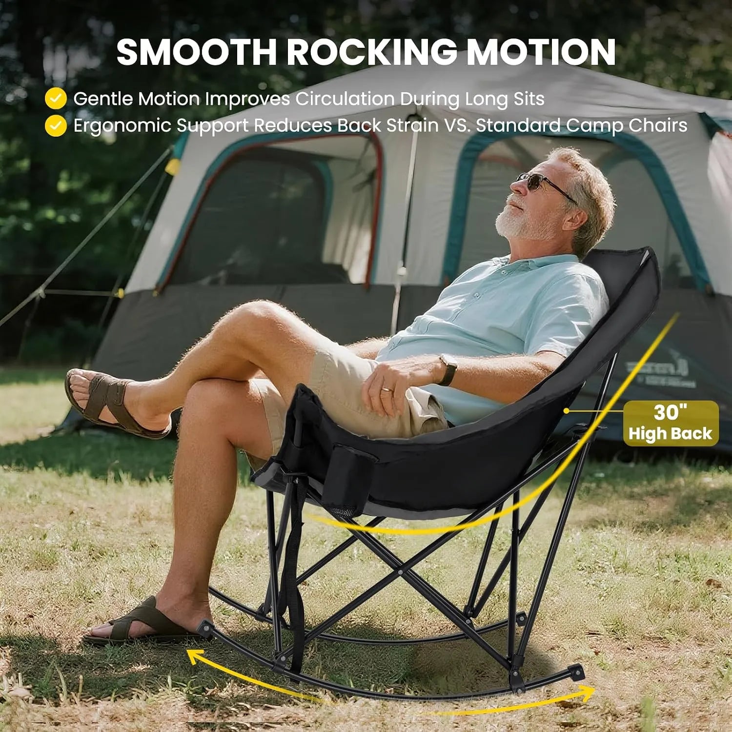 MoonRock – Padded Folding Camping Rocker with Cooler & Cup Pockets