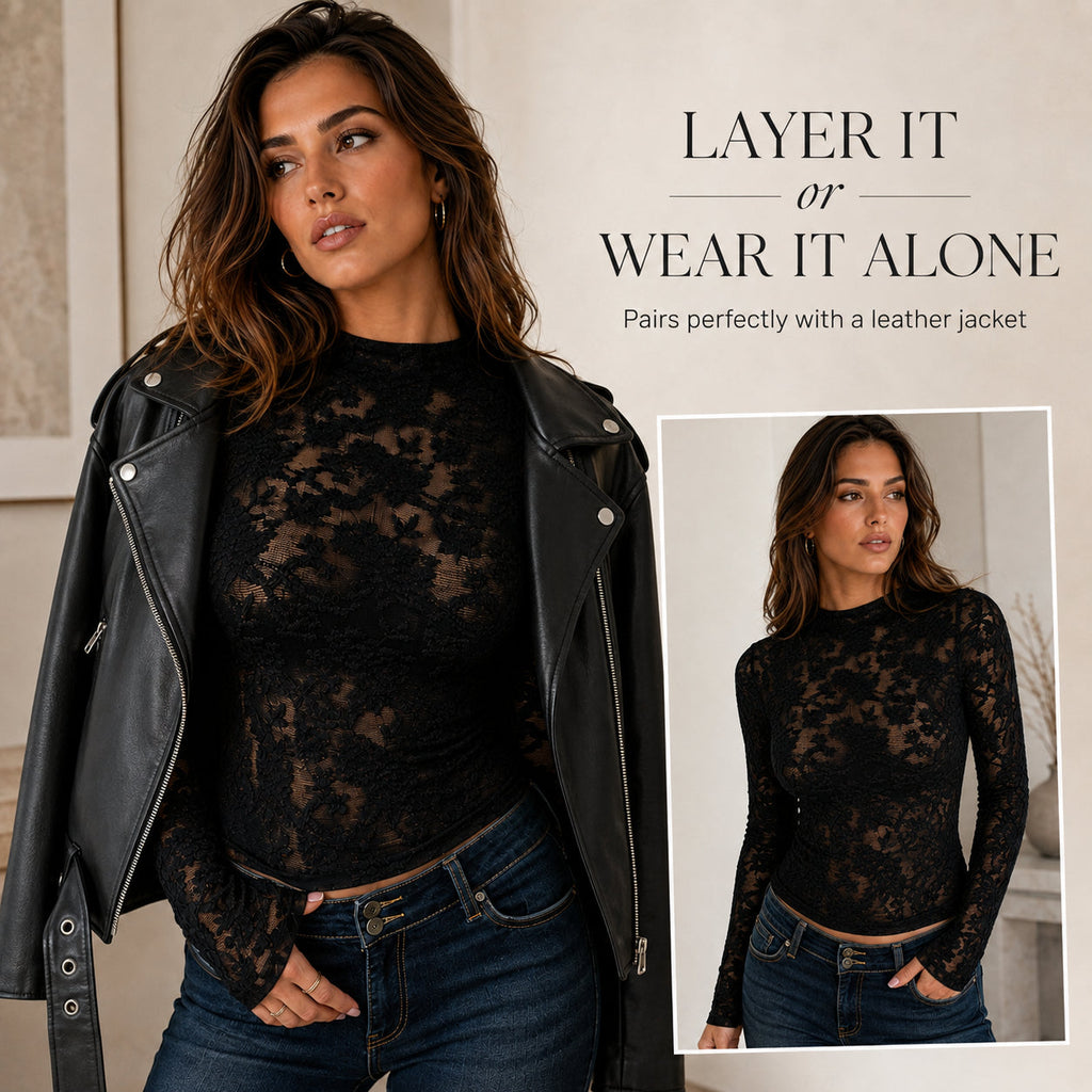 Sheer lace top worn alone or layered