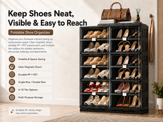 ClearStack – Foldable Shoe Organizer with Magnetic Doors