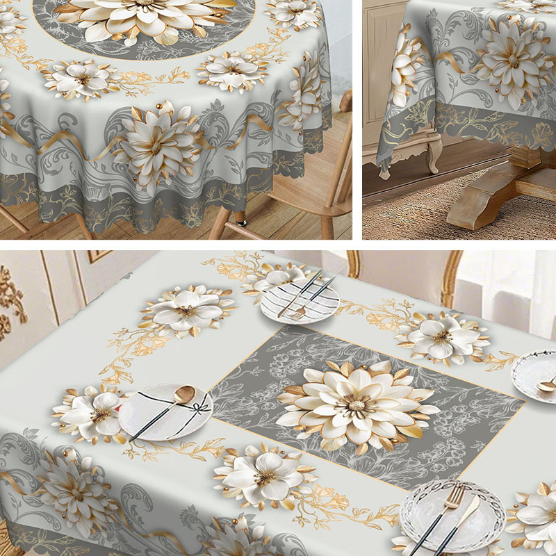 FloraGuard – Waterproof Embossed Floral Tablecloth