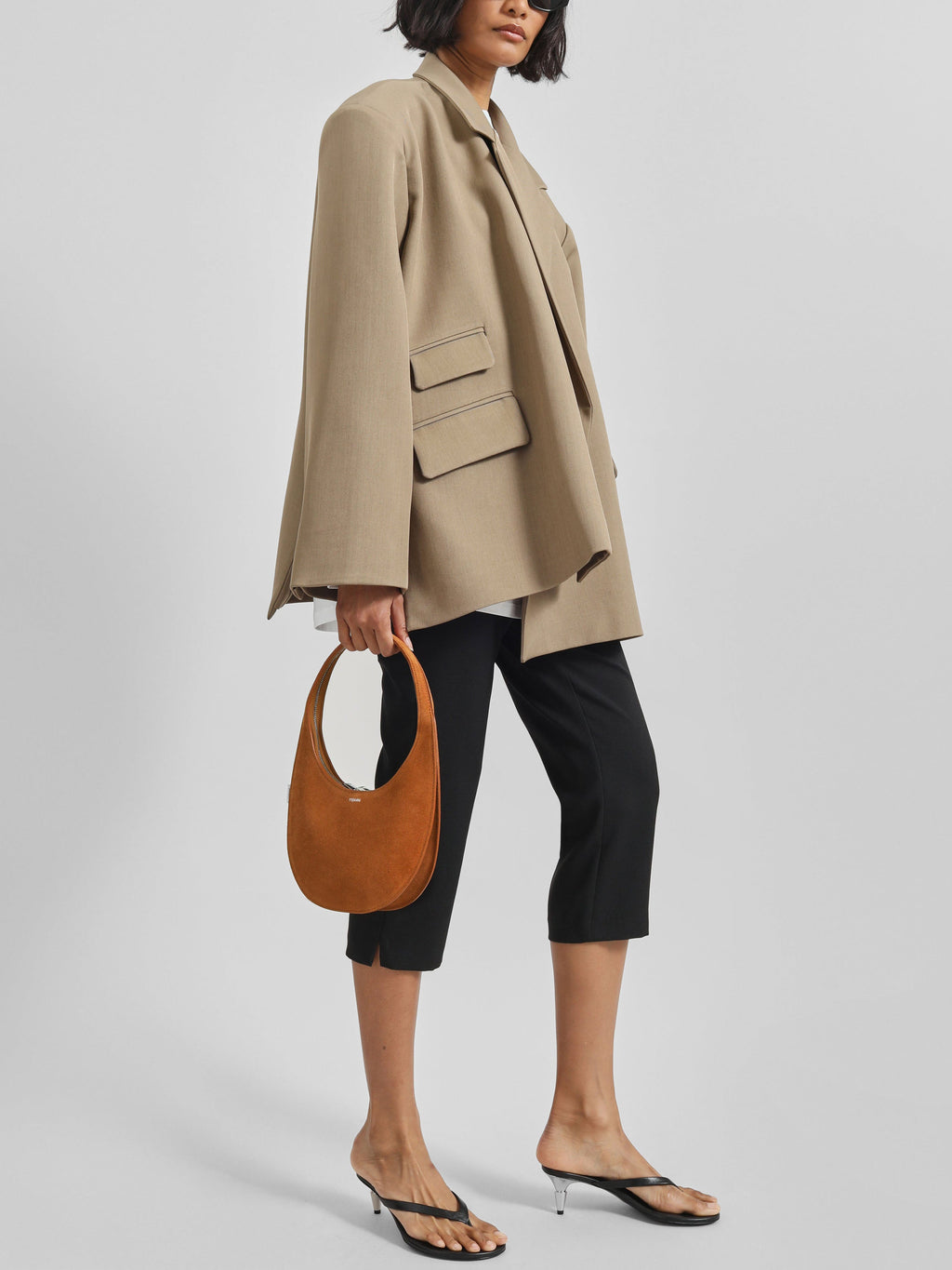 BoxWrap – Taupe Mélange Oversized Wrap Blazer