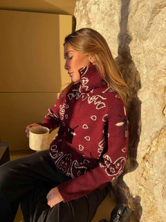 BandanaEase – Bandana-Patterned Knit Cardigan