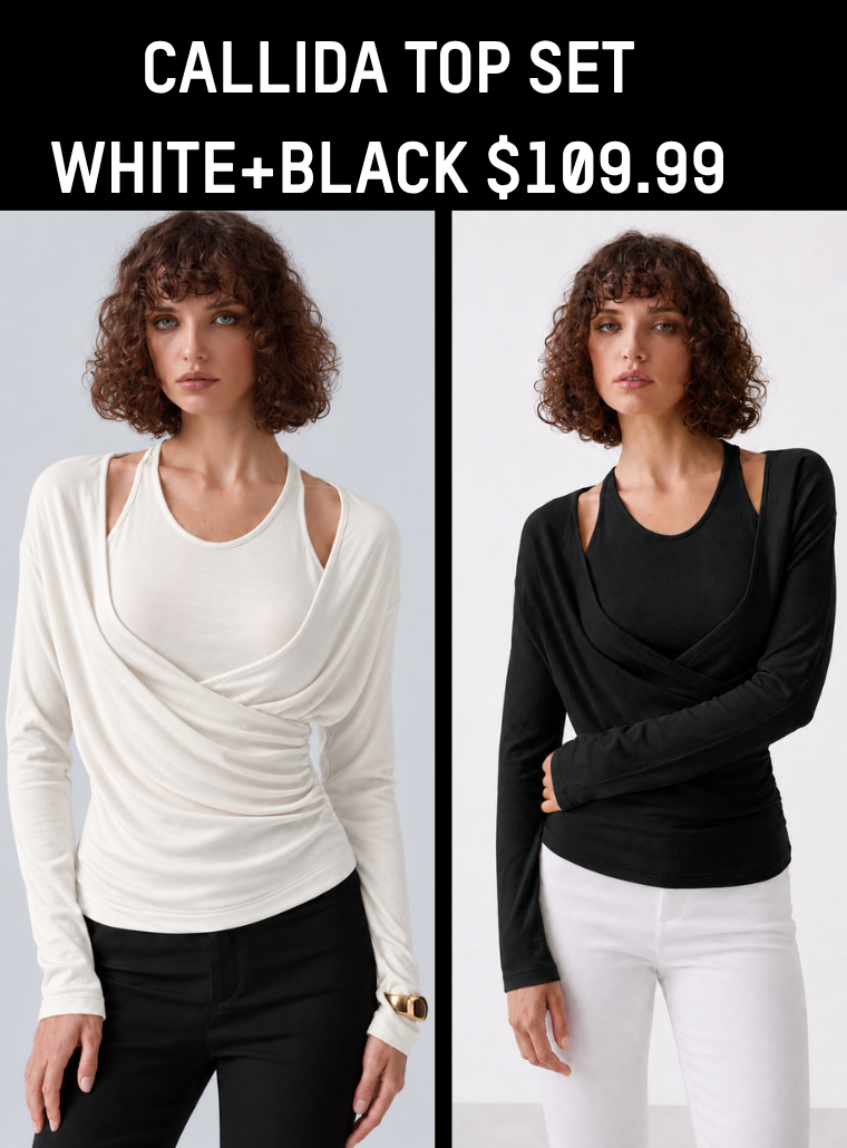 CallidaDrape – Ruched Two-Piece Wrap Top Set with Built-In Bra