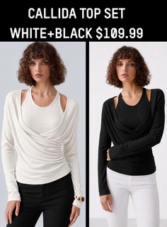 CallidaDrape – Ruched Two-Piece Wrap Top Set with Built-In Bra