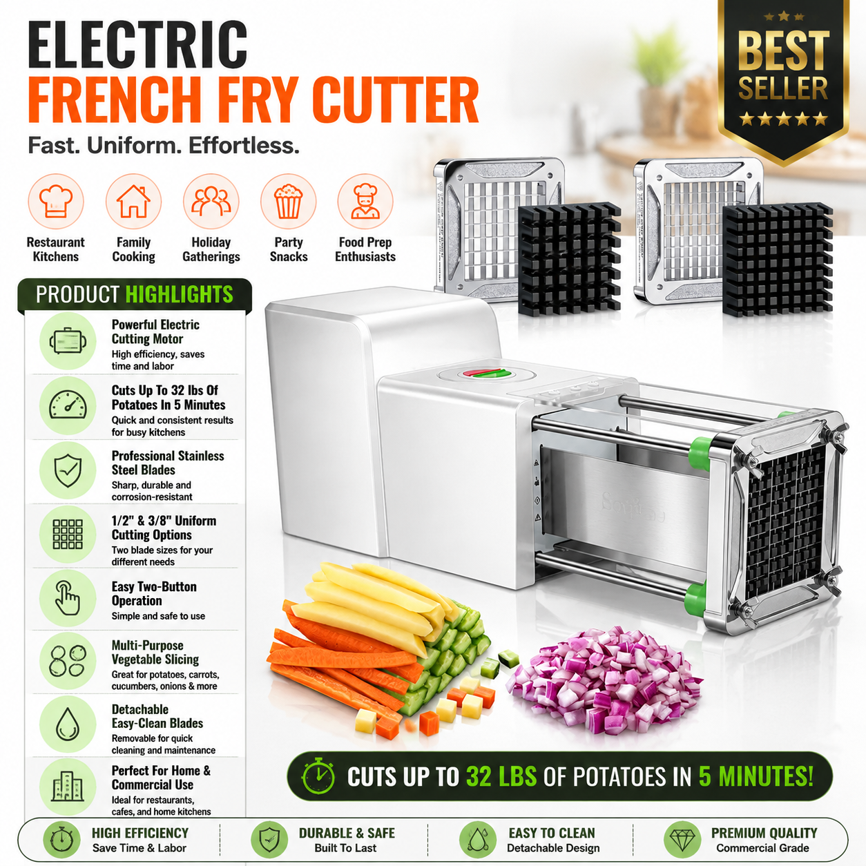 SpudSlice – ⭐ Stainless Steel Electric Vegetable Potato Cutter Machine 🍟