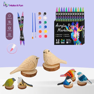 DoodleBirdie – Hand-Carved Wooden Bird & Marker Craft Kit 🦜