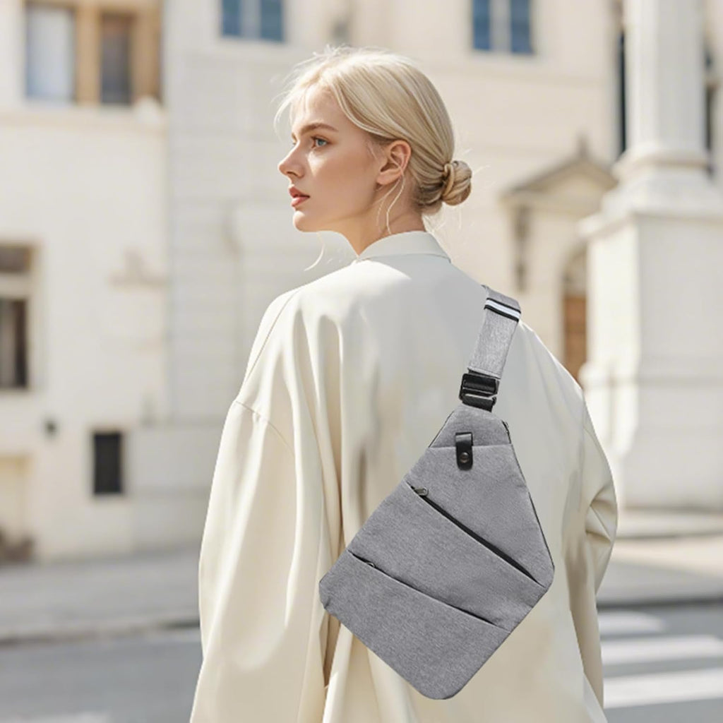 SlimGuard – Grey Anti-Theft Crossbody Sling Bag, Tear-Resistant Polyester Travel Bag
