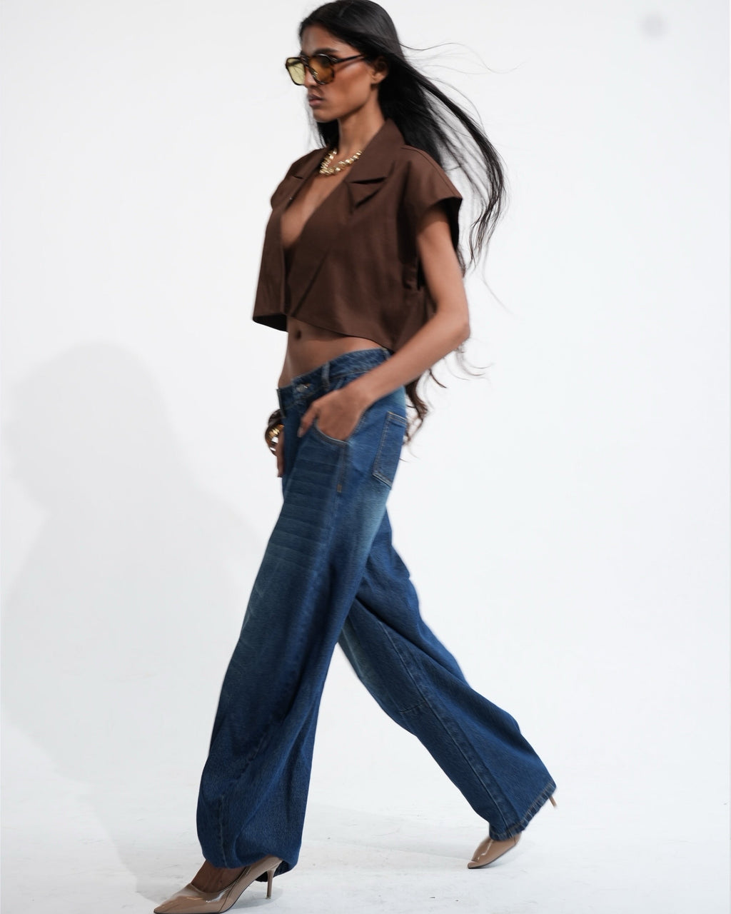 BarrelBloom – High-Rise Barrel Cut Wide-Leg Denim