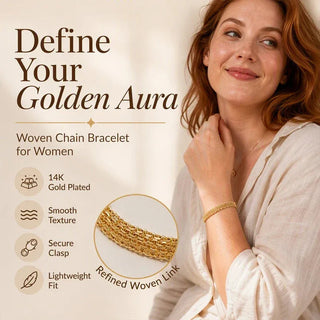 AuraWeave – 📢📢 ⏰14K Gold-Plated Wide Woven Mesh Bracelet