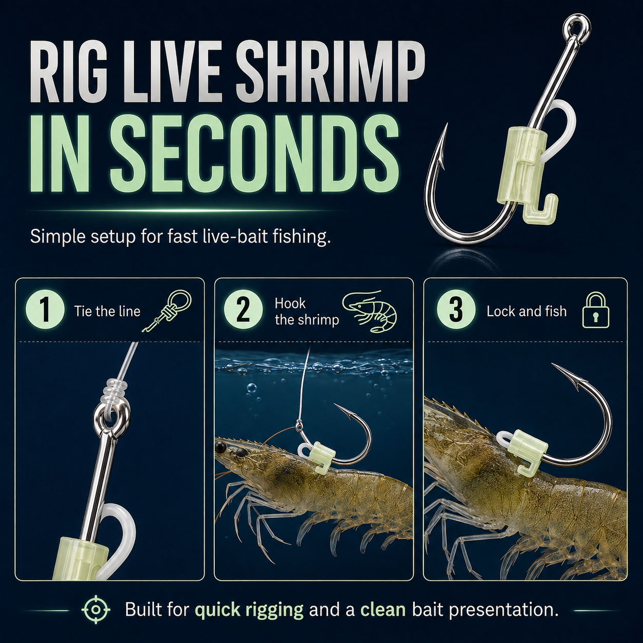 ShrimpGlow – ✨10-Piece Luminous Live Shrimp Hook Set