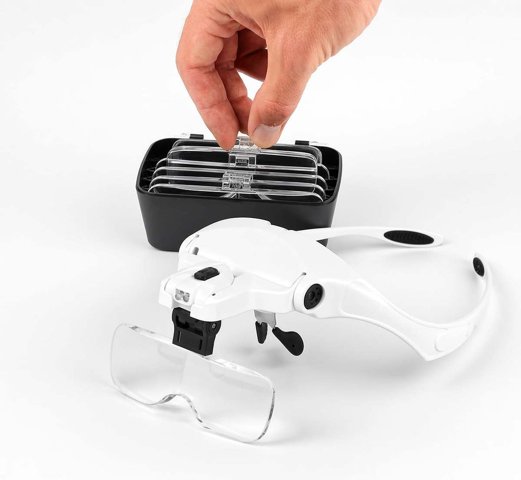 VisionAid – Headband Magnifier with LED Light and 5 Lenses for Close-up Work