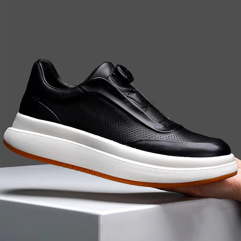 DialStride – Genuine Leather Round-Toe Casual Sneakers