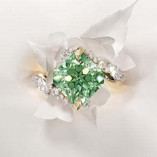 MintCrest – 3ct Cushion-Cut Mint Green Sapphire & White Sapphire Asymmetrical Cluster Ring