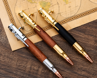 BoltScribe – 🖊Handcrafted by Jake Wilson🖊 Bolt-Action Wooden Bullet Pen Crafted from Real Wood & Bullet Casing