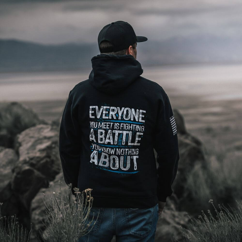 KindBattle – Be Kind Fleece Hoodie with “Everyone You Meet Is Fighting a Battle” Back Print