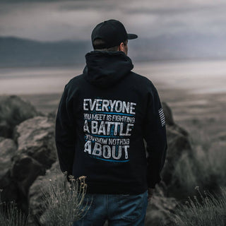 KindBattle – Be Kind Fleece Hoodie with “Everyone You Meet Is Fighting a Battle” Back Print