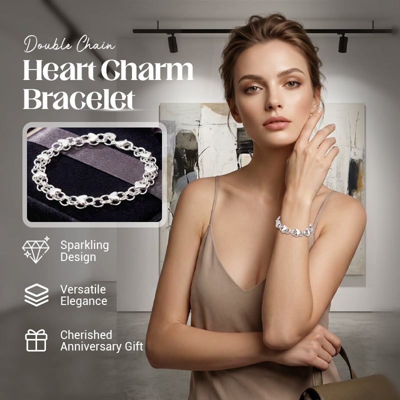 HeartLace – Double Chain Heart Charm Bracelet