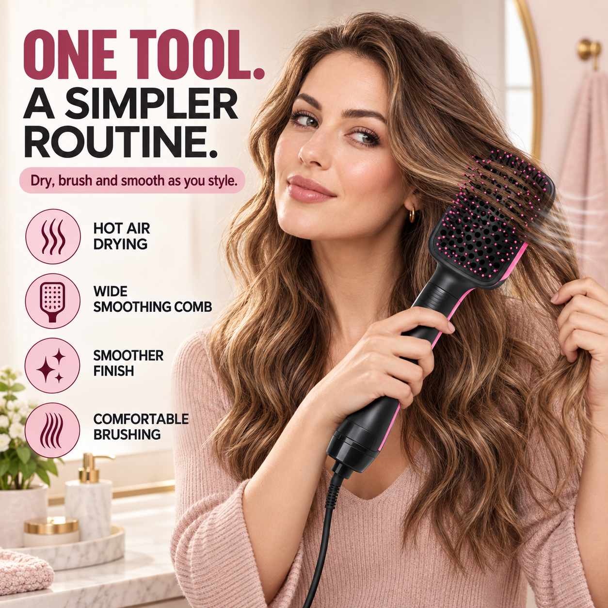 GlideAir – 🔥 2-in-1 Hot Air Brush & Hair Dryer for Fast Drying, Straightening & Everyday Styling