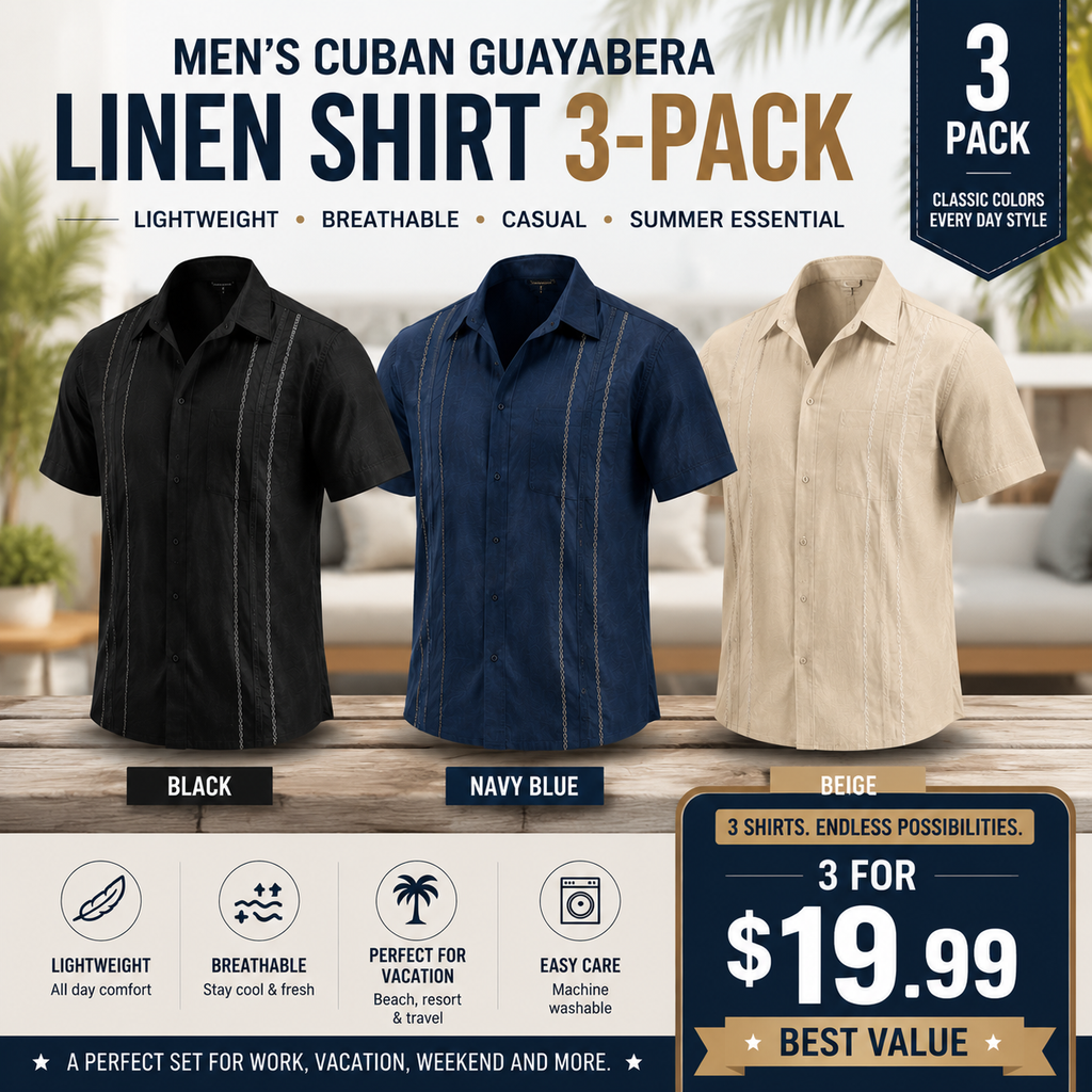 GuayaBreeze – Men's Cuban Guayabera Linen-Blend Short Sleeve Button-Down Shirt