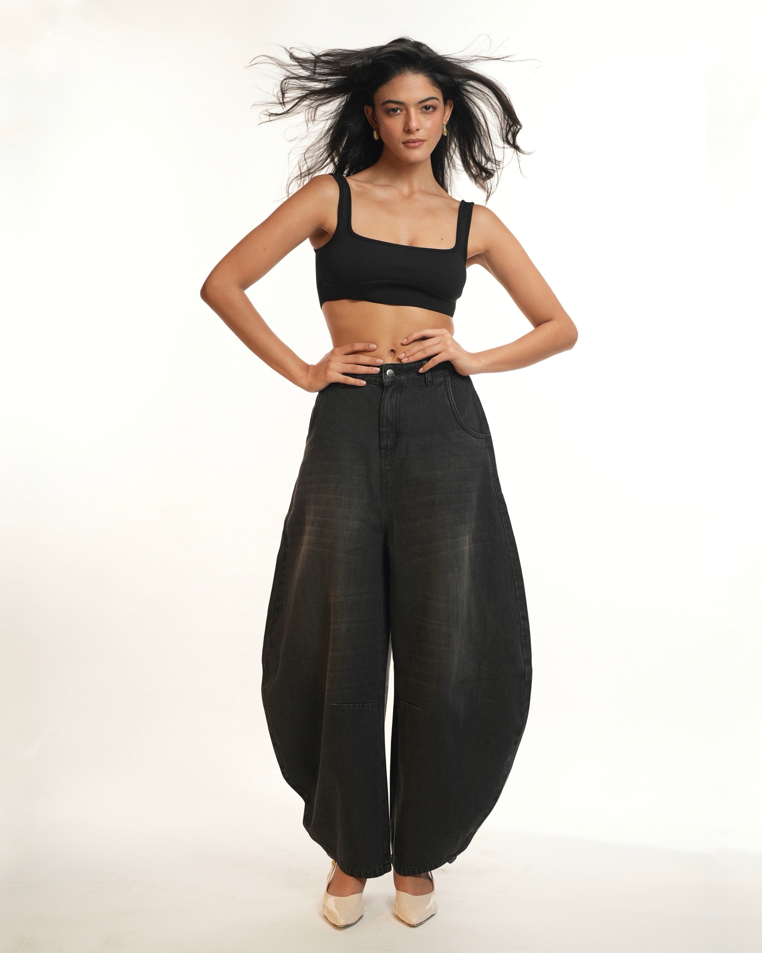 BarrelBloom – High-Rise Barrel Cut Wide-Leg Denim