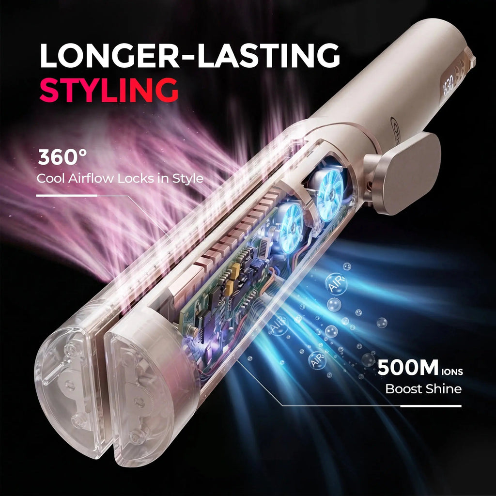 CurlShift – 2-in-1 Adjustable-Barrel Hair Straightener & Curler with Cool Airflow