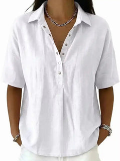 BreezeLinen – Women's Classic Collared Short-Sleeve Linen-Blend Shirt