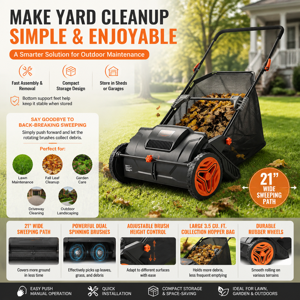 YardSweep – 🔥 Push Lawn Sweeper & Leaf Collector 🌿