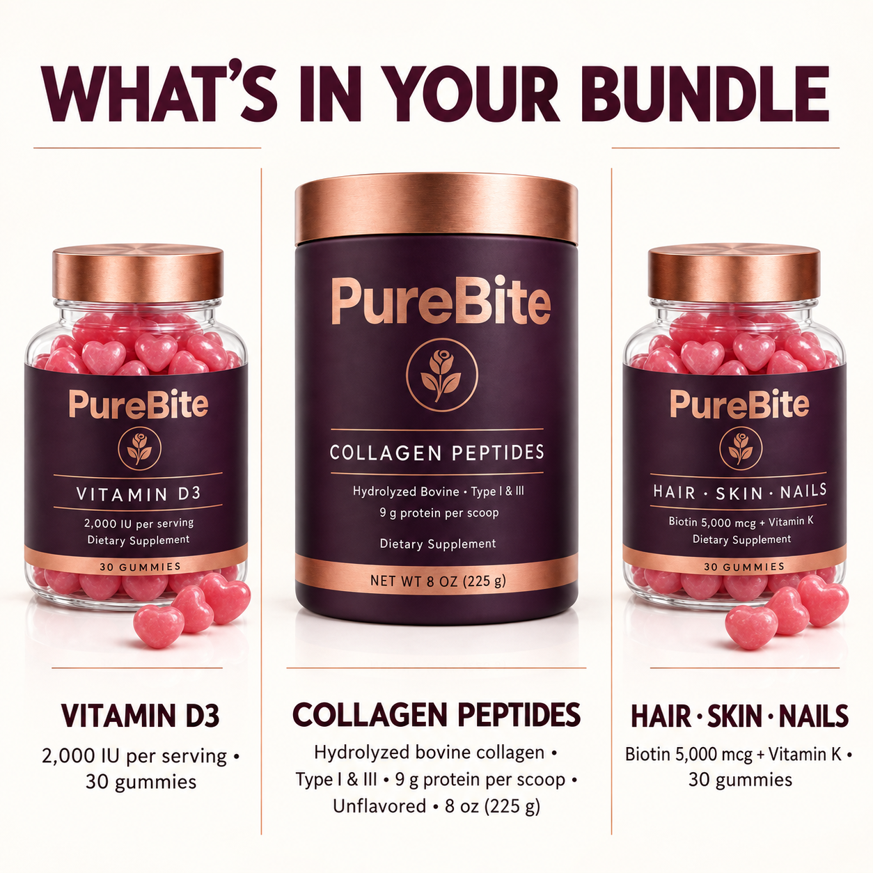 GlowTrio – Collagen Peptides, Hair · Skin · Nails & Vitamin D3 Beauty Bundle