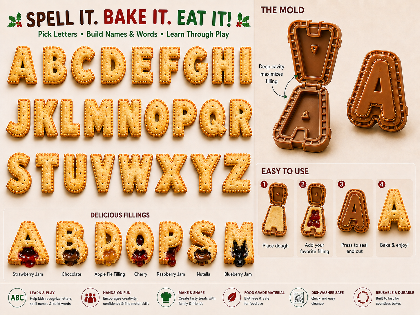 LetterBake – ⏳🎄 A–Z Alphabet Mini Pie Mold Collection, 26 Reusable Molds🥧✨
