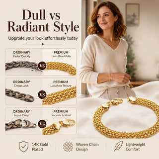 AuraWeave – 📢📢 ⏰14K Gold-Plated Wide Woven Mesh Bracelet