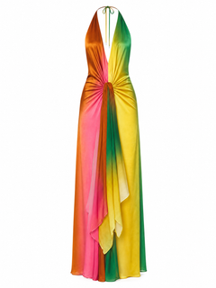 SunsetFlow – Ombre Satin Halter Maxi Dress