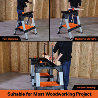 PonyWork – 2-Pack Folding Sawhorses with Clamps