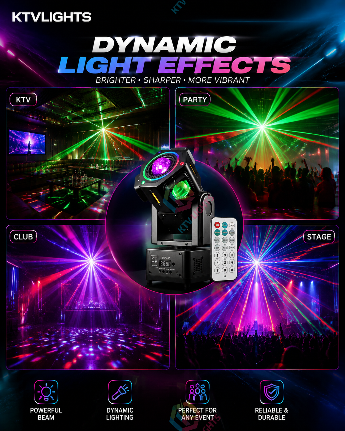 BeamSpin Mini – 80W LED Moving-Head Stage Light for DJ Parties and Events