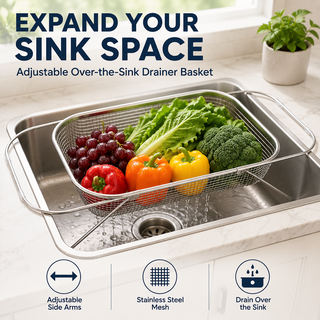 SinkSpan – Adjustable Stainless Steel Over-the-Sink Drainer Basket