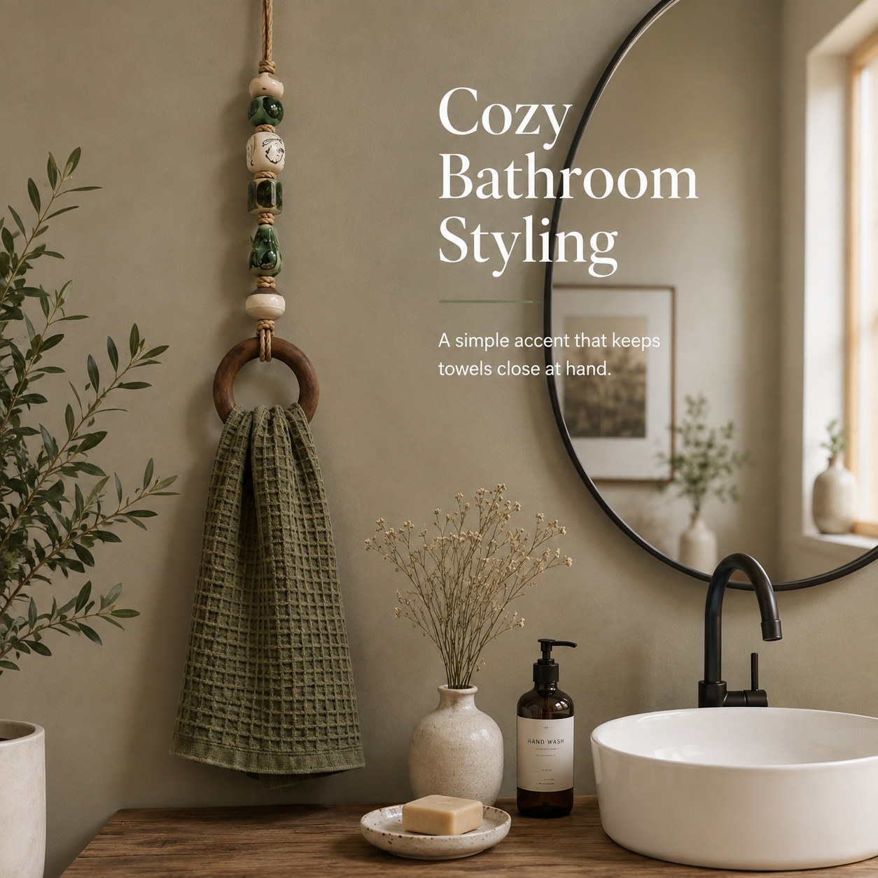 TerraLoop – Decorative Beaded Towel Hanger with Wooden Ring