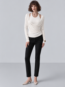 CallidaDrape – Ruched Two-Piece Wrap Top Set with Built-In Bra