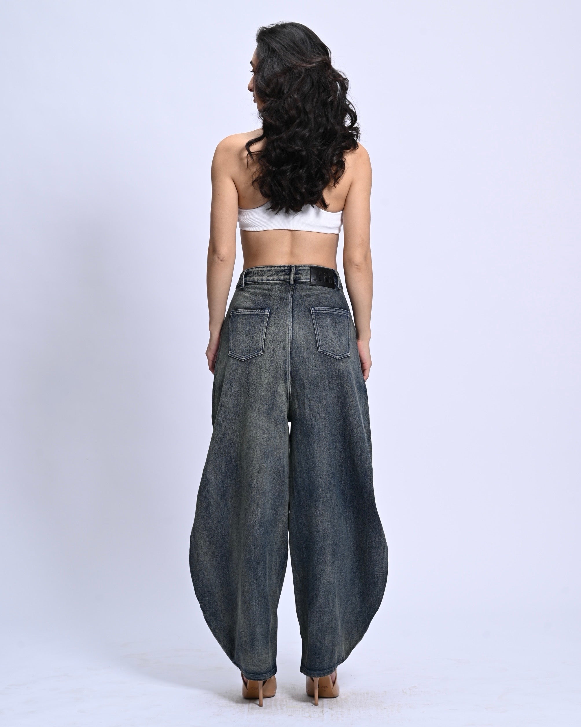 BarrelBloom – High-Rise Barrel Cut Wide-Leg Denim