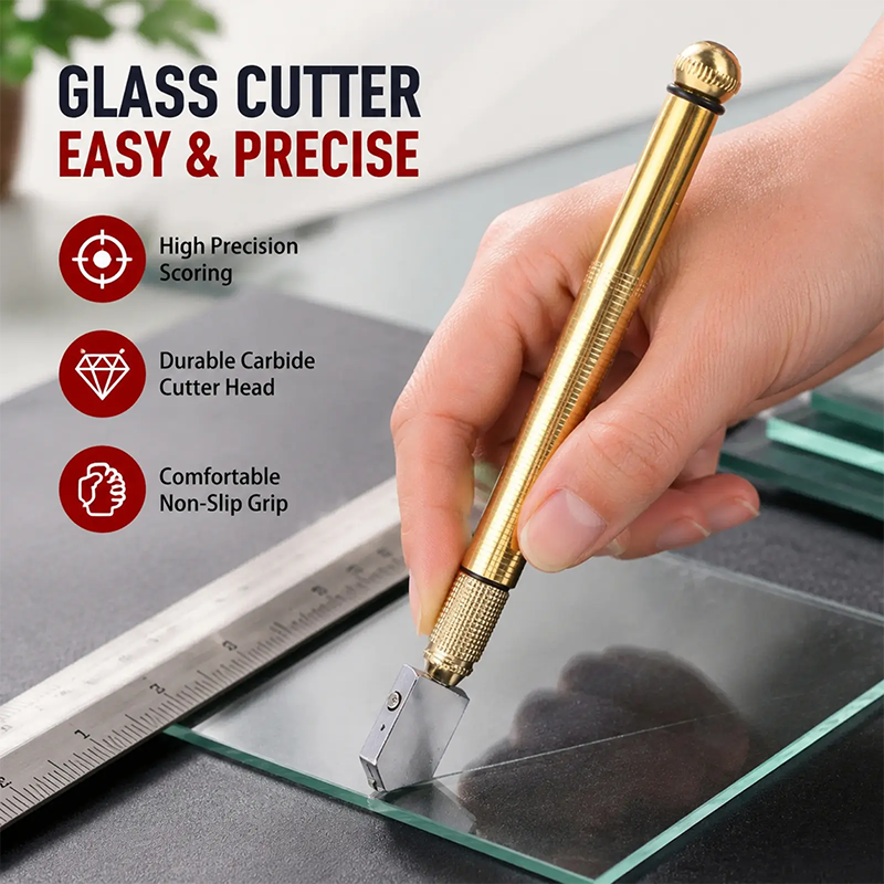 GlassGlide – Diamond Head Glass Cutter for 3–15mm Glass & Mirrors, Heavy-Duty Steel Blade🛠️