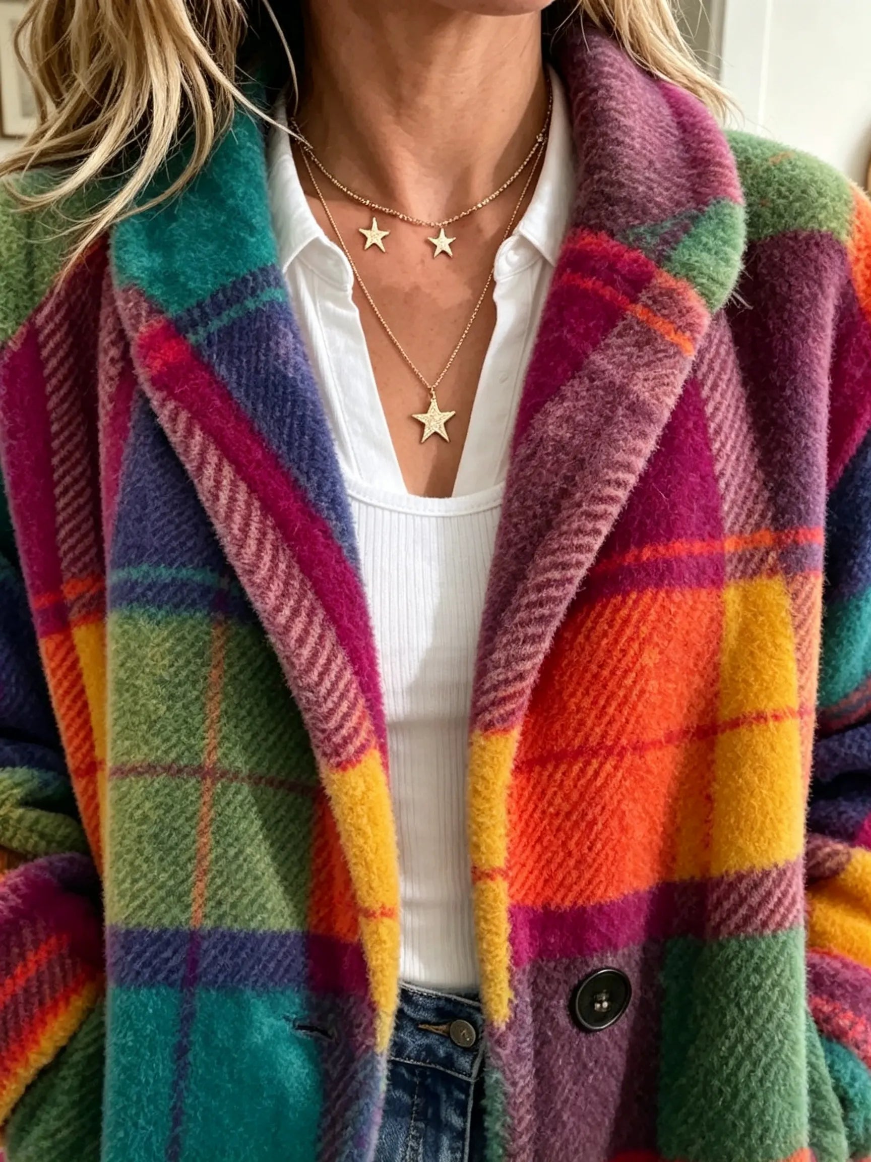 PlaidGlow – 🤲✨ Cozy Women's Plaid Fleece Coat in Bold Color