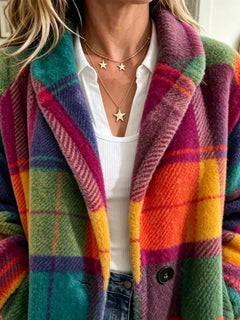 PlaidGlow – 🤲✨ Cozy Women's Plaid Fleece Coat in Bold Color