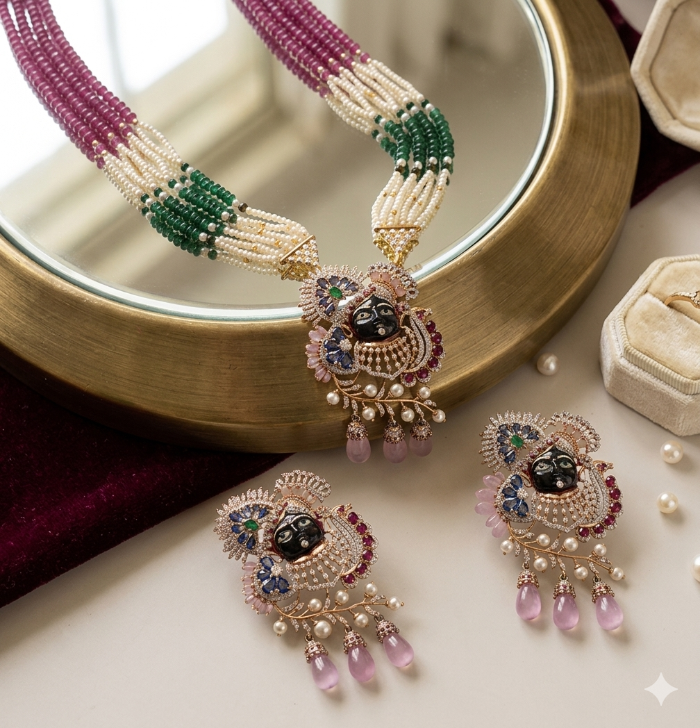 ShyamHeritage – Krishna Temple Pearl Necklace