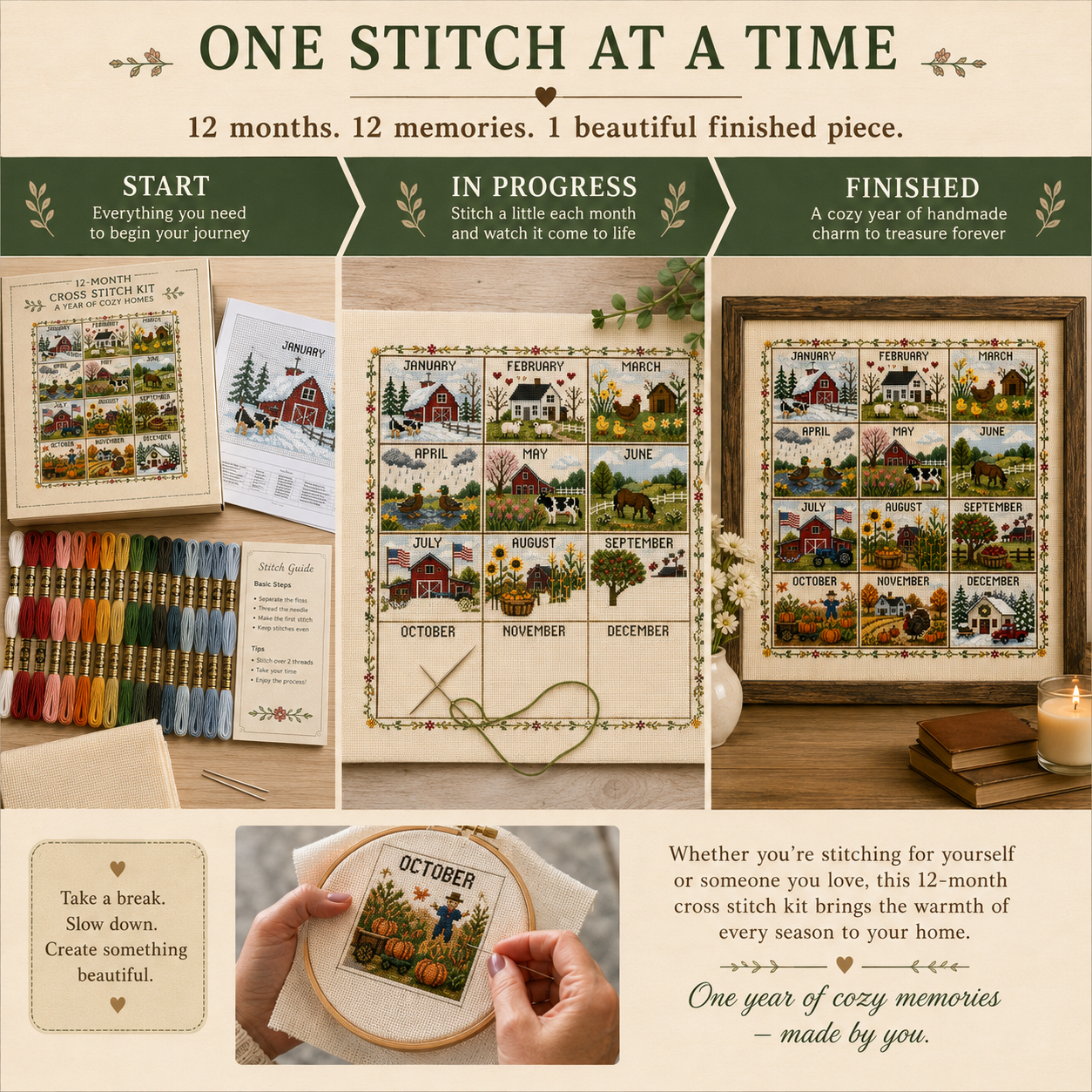 🧵 SeasonStitch – 12-Month Seasonal Cross-Stitch Kit 🌿