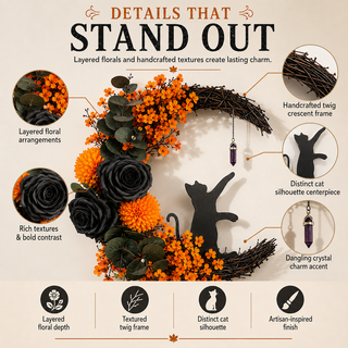 CrescentPurr – Handmade Halloween Cat Wreath🐈‍⬛🌙