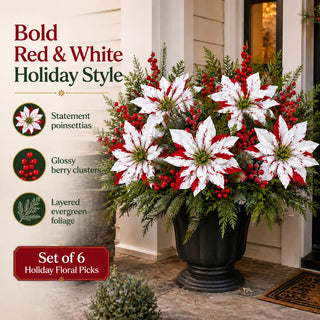🌸 PoinsettiaGlow – Classic Red Artificial Christmas Planter Inserts