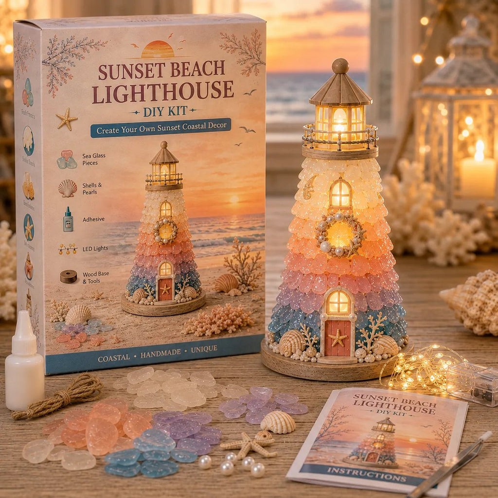 GlowHarbor – ⏳ 🌊 Beginner-Friendly DIY Lighted Sea Glass-Style Lighthouse Kit with LED Lights & Step-by-Step Guide 💕