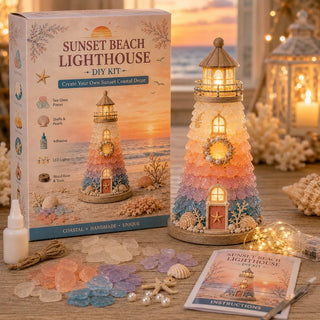 GlowHarbor – ⏳ 🌊 Beginner-Friendly DIY Lighted Sea Glass-Style Lighthouse Kit with LED Lights & Step-by-Step Guide 💕