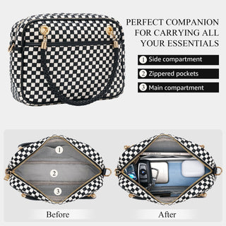 CheckWeave – Chic Checkered Woven Top Handle Crossbody Shoulder Bag in Vegan Leather