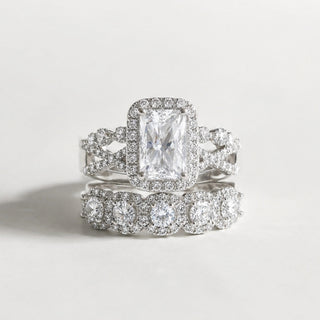 RadiantStack – 3-Piece Radiant-Cut Halo Ring Set in 925 Sterling Silver