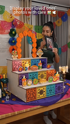 Three tier Day of the Dead wooden altar display