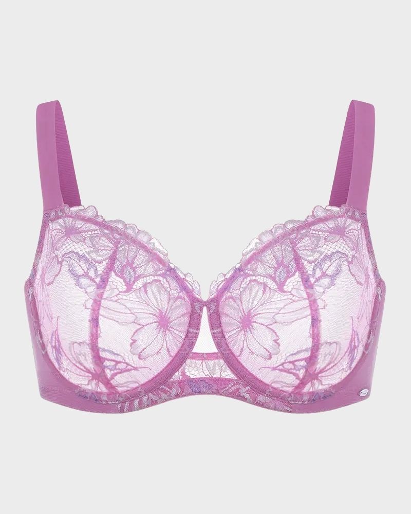 LaceBalance – Floral Lace Plus Size Unlined Minimizer Bra